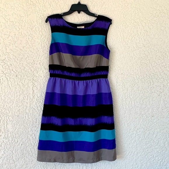 Loft Purple Multicolored Striped lined dress size M - Picture 1 of 10